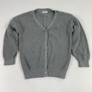 Qualfort Sweater Mens XL Gray 100% Cotton Waffle Knit Button Cardigan V Neck